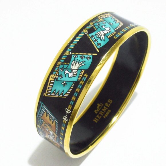 HERMES Email Gold Black Green Multi Hardware Bangle 342-081025 - Picture 4 of 5